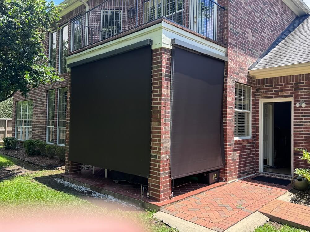 Sleek Outdoor Roller Shades for Patio Coverage on Rocky Oak Ct in Houston, TX